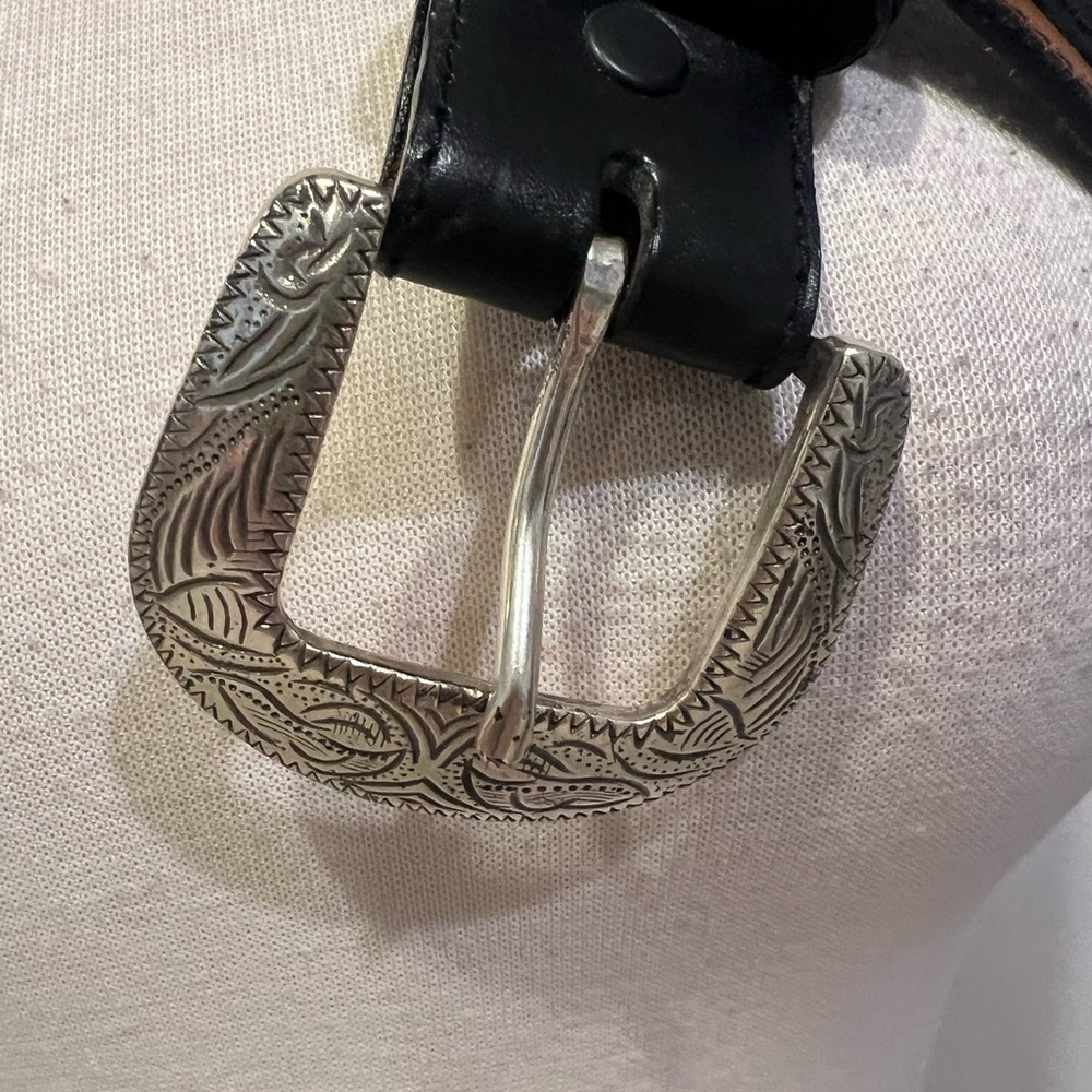 Nocona Belt Co. Men’s Western Black/Brown Leather Belt with Silver Buckle - Picture 4 of 7